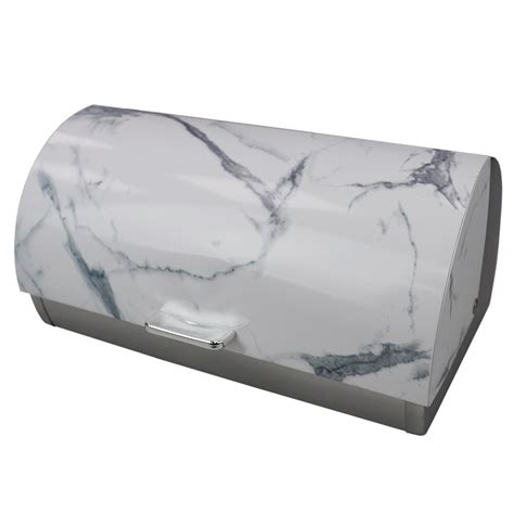 home basics bread box steel|Marble Like Roll Top Lid Steel Bread Box, White.